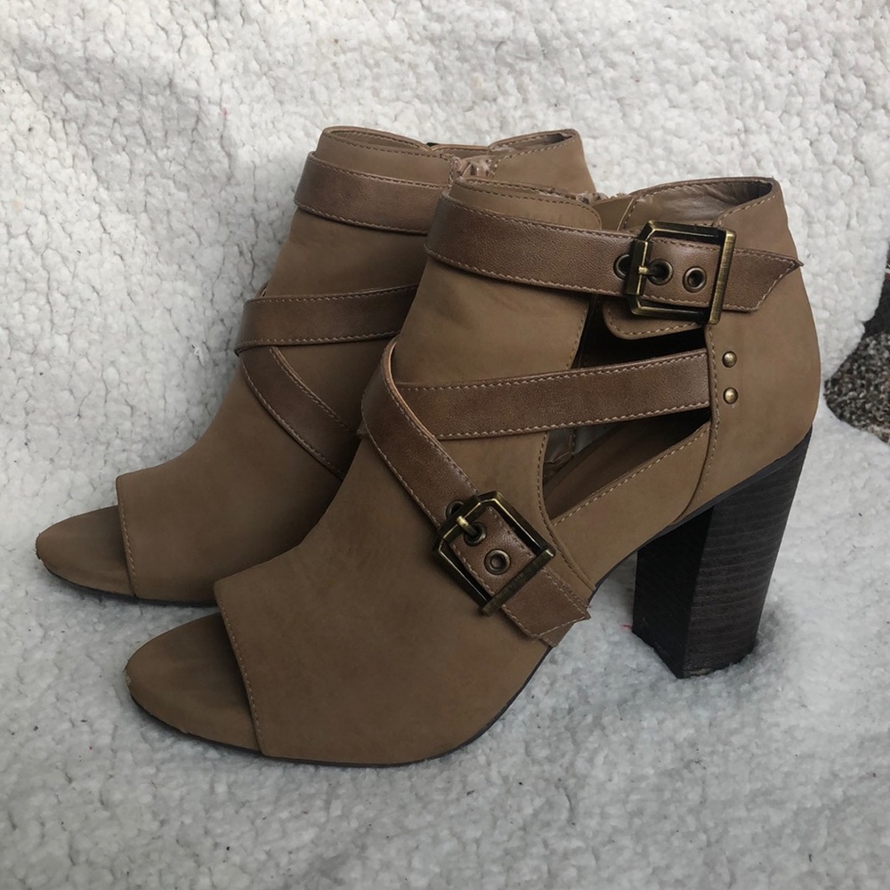 Fergalicious Strappy Heel Boots (size 8)
